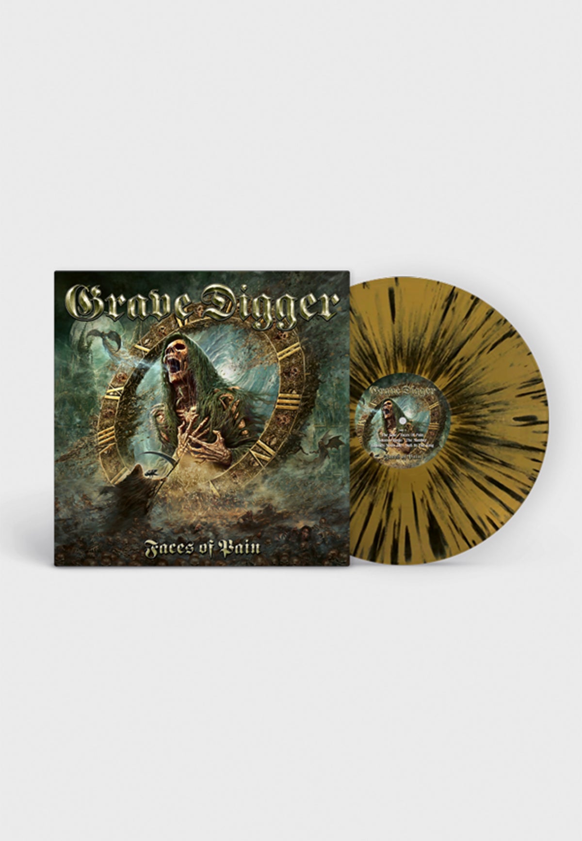 Grave Digger Faces Of Pain Ltd. Gold w/ Black Splattered Vinyl