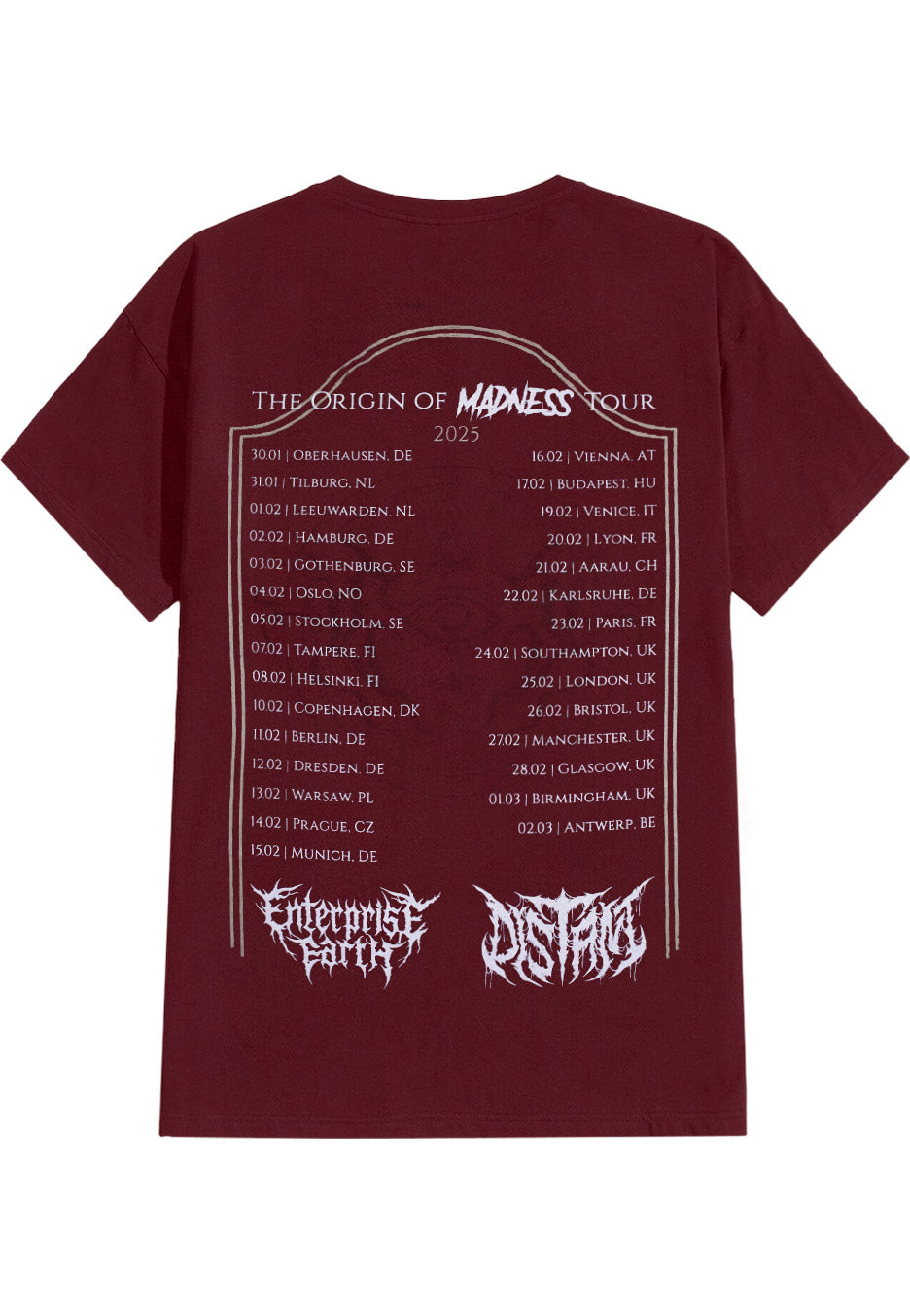 Enterprise Earth - The Origin Of Madness Tour 2025 Maroon - T-Shirt | Neutral-Image