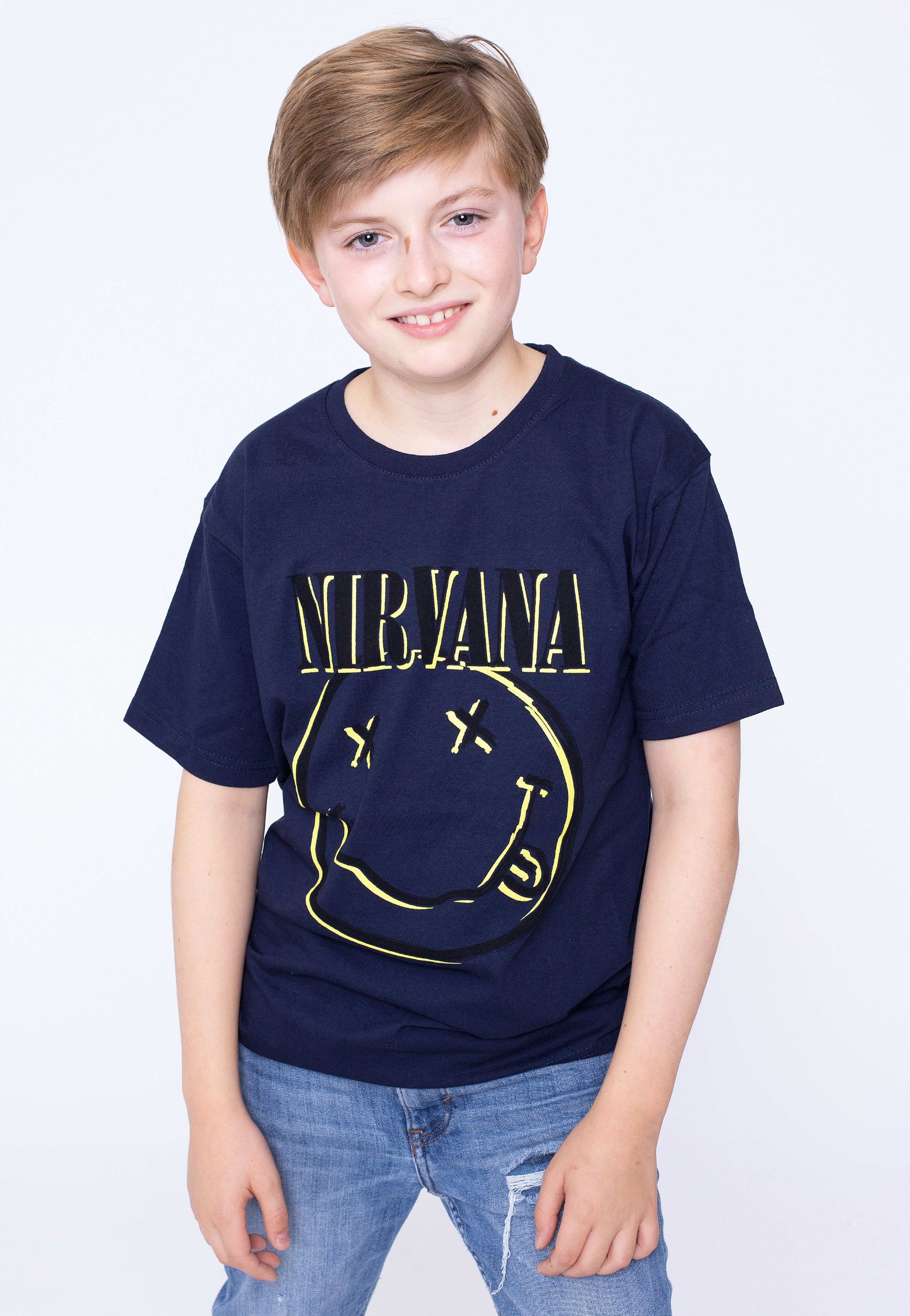 Nirvana - Inverse Happy Face Kids Navy - T-Shirt | Men-Image